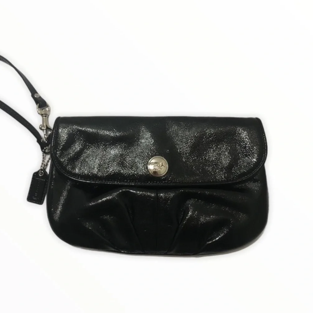 Coach black patent leather wristlet clutch bag